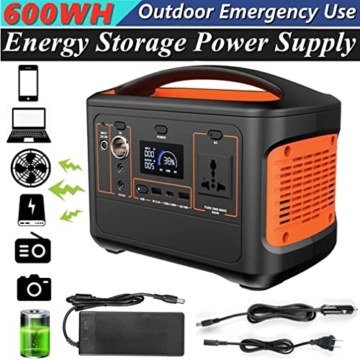 600W-Kraftwerk mit 100-W-Solarpanel,zusammenklappbarer Solarplatine und Energiespeicher-Stromversorgungsgenerator für Wohnmobil-Camping,Outdoor-Abenteuer,Notfall(Power Station& Solar Panel- Orange) - 5