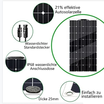 600W Tragbares Solarpanel, monokristallin (hohe Effizienz) Solarladung mit 60 A Controller USB-Ausgang zum Aufladen von 12V-Batterien (belüftetes AGM-Gel) - für Wohnmobil, Wohnwagen,Boote, Dächer - 3