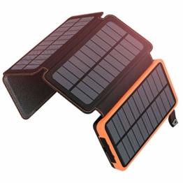 A ADDTOP Solar Powerbank 25000mAh Tragbare Solar Ladegerät mit 4 Solarpanels, Outdoor wasserfester externer Akku mit 2 USB Ports für Smartphones, Tablets und mehr - 1
