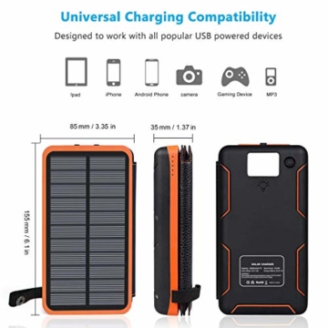 A ADDTOP Solar Powerbank 25000mAh Tragbare Solar Ladegerät mit 4 Solarpanels, Outdoor wasserfester externer Akku mit 2 USB Ports für Smartphones, Tablets und mehr - 6