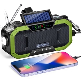 AirGearPro Kurbelradio mit Handyladefunktion Solar, 5000 mAh Powerbank mit USB-Ausgang, FM/AM, Dynamo, IPX5 wasserdicht, LED-Taschenlampe, Notfallradio ideal für Outdoor, Reisen, Wandern - 1
