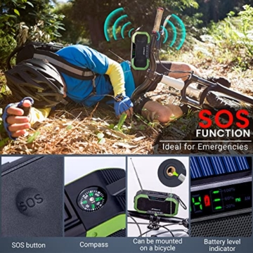 AirGearPro Kurbelradio mit Handyladefunktion Solar, 5000 mAh Powerbank mit USB-Ausgang, FM/AM, Dynamo, IPX5 wasserdicht, LED-Taschenlampe, Notfallradio ideal für Outdoor, Reisen, Wandern - 7