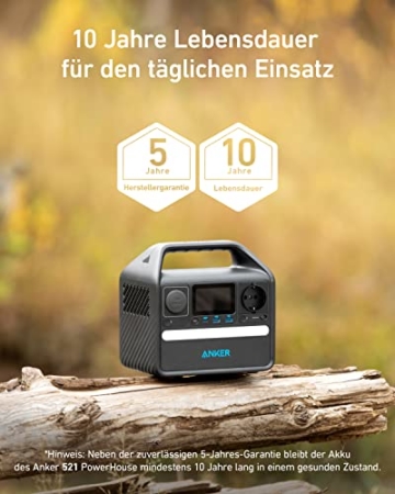 Anker 521 PowerHouse Ladestation, Kompakter Stromgenerator 256Wh, 200W 5-Port Powerstation, 1 Steckdosen, 60W USB-C PD Leistung, LiFePo4 Akkuset, LED-Licht, Für Camping, Notfälle - 3