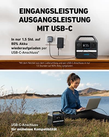 Anker 521 PowerHouse Ladestation, Kompakter Stromgenerator 256Wh, 200W 5-Port Powerstation, 1 Steckdosen, 60W USB-C PD Leistung, LiFePo4 Akkuset, LED-Licht, Für Camping, Notfälle - 5