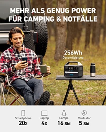 Anker 521 PowerHouse Ladestation, Kompakter Stromgenerator 256Wh, 200W 5-Port Powerstation, 1 Steckdosen, 60W USB-C PD Leistung, LiFePo4 Akkuset, LED-Licht, Für Camping, Notfälle - 6