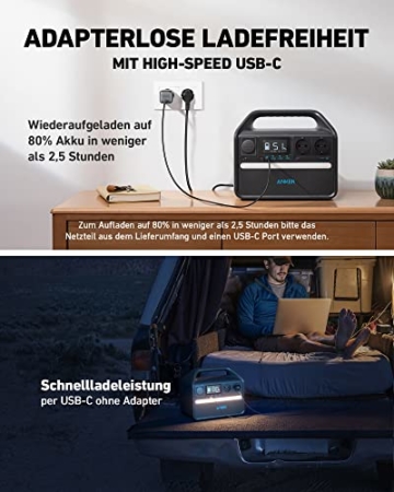 Anker 535 Power Station, Powerhouse 512Wh mit 100W Solarpanel, Ladestation mit LiFePO4, 2 Steckdosen, 60W USB-C PD Ladeleistung, LED Licht für Camping, Stromausfälle und mehr - 4