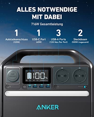 Anker 535 Power Station, Powerhouse 512Wh mit 100W Solarpanel, Ladestation mit LiFePO4, 2 Steckdosen, 60W USB-C PD Ladeleistung, LED Licht für Camping, Stromausfälle und mehr - 8