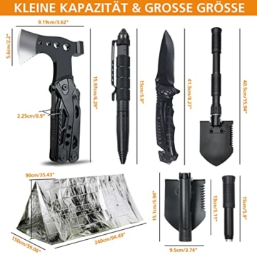 Außen Notfall Survival Kit mit Erste Hilfe Set, WayinTop 180PCS Survival Ausrüstung mit Wasserfilter Stroh Multi-Tool Hammer Axt, Geschenke für Männer Camping/Abenteuer/Wandern im Freien (Schwarz) - 7