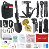 Außen Notfall Survival Kit mit Erste Hilfe Set, WayinTop Survival Ausrüstung mit Multi-Tool Axt, Klappspaten, Rettungsdecke Kompass, Geschenke für Männer Camping/Abenteuer/Wandern im Freien (Schwarz) - 1