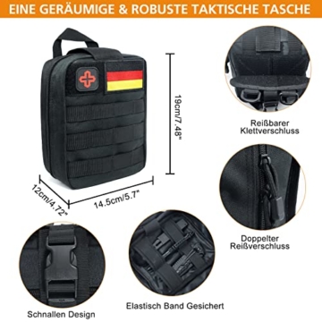 Außen Notfall Survival Kit mit Erste Hilfe Set, WayinTop Survival Ausrüstung mit Multi-Tool Axt, Klappspaten, Rettungsdecke Kompass, Geschenke für Männer Camping/Abenteuer/Wandern im Freien (Schwarz) - 5