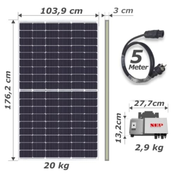 Balkonkraftwerk 600W Set mit 2x380W (760W) Solarpanel und NEP Mikrowechselrichter BD-600 mit Wifi. 230V Plug'n'Play Solaranlage/Balkonanlage für Steckdose (Schukostecker) - 4