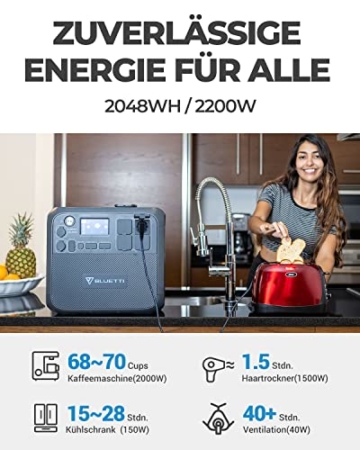 BLUETTI Solargenerator AC200MAX 2048Wh mit PV350 350W Solarpanel, LiFePO4 Batterie Powerstation mit 4 2200W AC Steckdosen, Stromspeicher Notstromaggregat für Stromausfall, Reise und Camping - 2