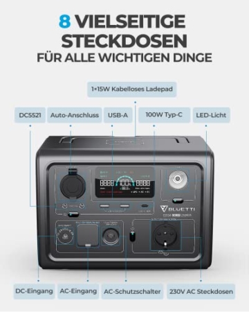 BLUETTI Solargenerator EB3A mit PV120 Solarpanel, 268Wh Tragbare Powerstation mit 600W (1200W Peak) AC Ausgängen, LiFePO4 Batterie Backup für Outdoor Camping, Reise, Stromausfall - 2