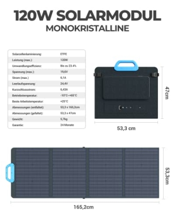 BLUETTI Solargenerator EB3A mit PV120 Solarpanel, 268Wh Tragbare Powerstation mit 600W (1200W Peak) AC Ausgängen, LiFePO4 Batterie Backup für Outdoor Camping, Reise, Stromausfall - 5