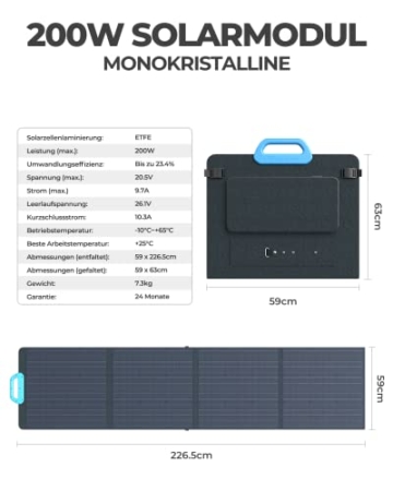 BLUETTI Solargenerator EB3A mit PV200 Solar Panel, 268Wh Tragbare Powerstation mit 600W (1200W Peak) AC Ausgängen, LiFePO4 Batterie Backup für Outdoor Camping, Reise, Stromausfall - 5