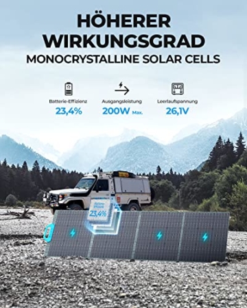 BLUETTI Solarpanel PV200, 200 Watt Solarmodul für Power Station EB3A/EB55/EB70/AC200P/AC200MAX/AC300, Tragbares Solarpanel mit Verstellbaren Ständern, Faltbares Solarladegerät für Wohnmobil, Camping - 3