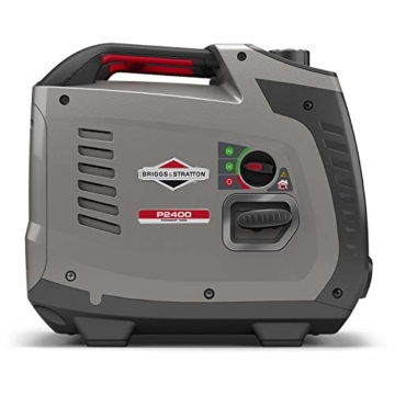 Briggs & Stratton 030800 Benzin Inverter Stromerzeuger Generator der PowerSmart Serie P2400 mit 2400 Watt/1800 Watt sauberem Strom, ultraleise und leichtgewichtigise, W, 230 V, Grau / Rot - 3
