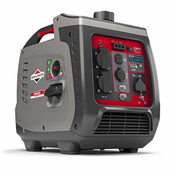 Briggs & Stratton 030800 Benzin Inverter Stromerzeuger Generator der PowerSmart Serie P2400 mit 2400 Watt/1800 Watt sauberem Strom, ultraleise und leichtgewichtigise, W, 230 V, Grau / Rot - 1
