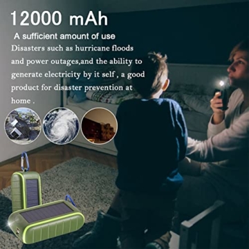 CXYP Powerbank Solar Ladegerät, 12000mAh Kurbel Power Bank Solar Generator mit Dual USB Ausgängen und Taschenlampe Externer Akku für Smartphones, Tablets und Camping - 2