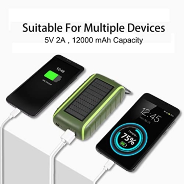 CXYP Powerbank Solar Ladegerät, 12000mAh Kurbel Power Bank Solar Generator mit Dual USB Ausgängen und Taschenlampe Externer Akku für Smartphones, Tablets und Camping - 3