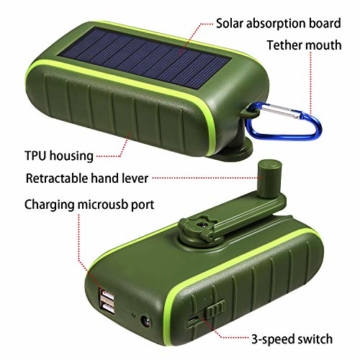 CXYP Powerbank Solar Ladegerät, 12000mAh Kurbel Power Bank Solar Generator mit Dual USB Ausgängen und Taschenlampe Externer Akku für Smartphones, Tablets und Camping - 4