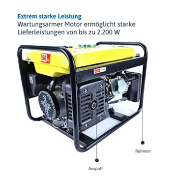 Dönges Stromerzeuger 2200 Watt, Notstromaggregat, schallgedämpft max. 70 dB mit 2 x 230V Steckdosen, 11h Betriebszeit, 15L Tank für Outdoor, Camping, Garten, Heimwerken zur mobilen Stromversorgung - 4