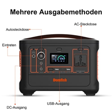 Domfish Solargenerator 600,Stromerzeuger 600W mit Li-Ion-Akku 540Wh Tragbare Powerstation mit 100W Solarpanel,3 Lademodi, Unterstützt die AC/DC Lademethode, Ldeal für Outdoor,Camping,Abenteuer. - 2