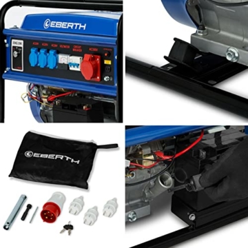 EBERTH 5500 Watt Notstromaggregat Stromerzeuger Stromaggregat mit E-Start, 13 PS Benzinmotor, 4-Takt, 3-Phasen, 1x 400V, 3x 230V, 1x 12V, automatischer Voltregler AVR, Ölmangelsicherung - 5
