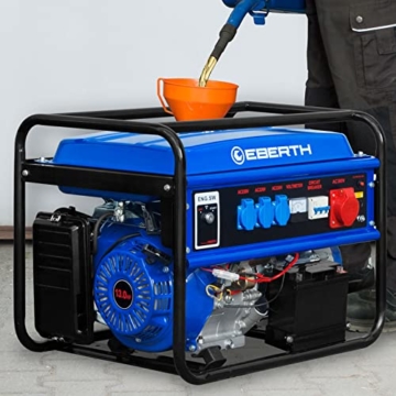 EBERTH 5500 Watt Notstromaggregat Stromerzeuger Stromaggregat mit E-Start, 13 PS Benzinmotor, 4-Takt, 3-Phasen, 1x 400V, 3x 230V, 1x 12V, automatischer Voltregler AVR, Ölmangelsicherung - 6