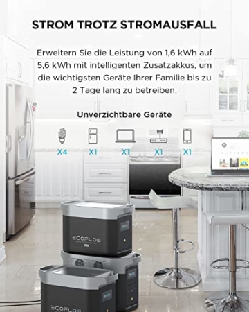 EF ECOFLOW DELTA Max (1600) 1612 kWh, tragbarer Solar-Generator mit 4 Anschlüssen, AC 2000 W (4600 W Überspannung) für Outdoor, Reisen und Camping im Wohnmobil - 4