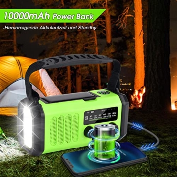 Fwiull Solar Radio, 10000mAh kurbelradio Tragbar Notfall Radio mit AM/FM, Wiederaufladbare Powerbank,LED Taschenlampe & Leseleuchte& SOS Alarm& Kompass für Wandern, Camping, Outdoor, Angeln, Notfall - 2
