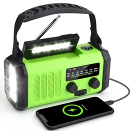 Fwiull Solar Radio, 10000mAh kurbelradio Tragbar Notfall Radio mit AM/FM, Wiederaufladbare Powerbank,LED Taschenlampe & Leseleuchte& SOS Alarm& Kompass für Wandern, Camping, Outdoor, Angeln, Notfall - 1