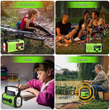 Fwiull Solar Radio, 10000mAh kurbelradio Tragbar Notfall Radio mit AM/FM, Wiederaufladbare Powerbank,LED Taschenlampe & Leseleuchte& SOS Alarm& Kompass für Wandern, Camping, Outdoor, Angeln, Notfall - 7