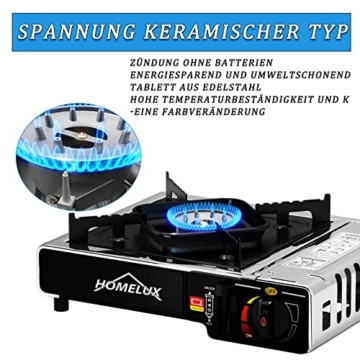 Gaskocher HOMELUX Campingkocher mit gaskartusche,Edelstahl gaskocher mit kartusche,camping kocher mit Tragekoffer,Camping Küche Kocher,für Grill Camper im Outdoor Camping(JY 500A-Silver+8) - 4