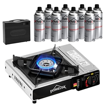 Gaskocher HOMELUX Campingkocher mit gaskartusche,Edelstahl gaskocher mit kartusche,camping kocher mit Tragekoffer,Camping Küche Kocher,für Grill Camper im Outdoor Camping(JY 500A-Silver+8) - 1