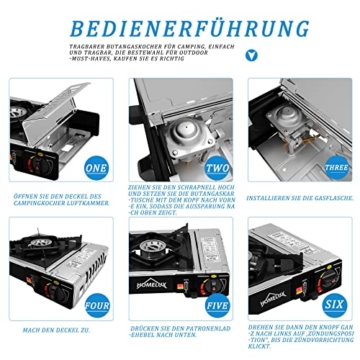 Gaskocher HOMELUX Campingkocher mit gaskartusche,Edelstahl gaskocher mit kartusche,camping kocher mit Tragekoffer,Camping Küche Kocher,für Grill Camper im Outdoor Camping(JY 500A-Silver+8) - 5