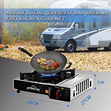 Gaskocher HOMELUX Campingkocher mit gaskartusche,Edelstahl gaskocher mit kartusche,camping kocher mit Tragekoffer,Camping Küche Kocher,für Grill Camper im Outdoor Camping(JY 500A-Silver+8) - 7