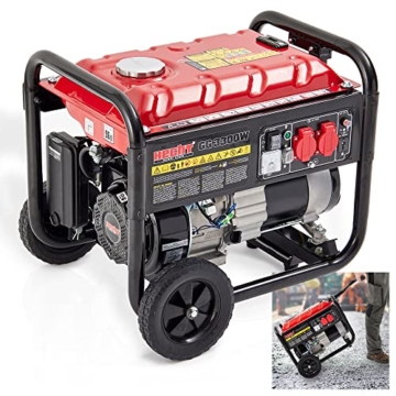 HECHT Notstromaggregat – 3000W– Stromaggregat mit Fahrwerk – 7,0 PS Benzin 4-Takt Motor – 2x 230V – 1x 12V – Ölmangelschutz – 15 l Tank – Tankanzeige – Stromerzeuger für mobile Stromversorgung - 1