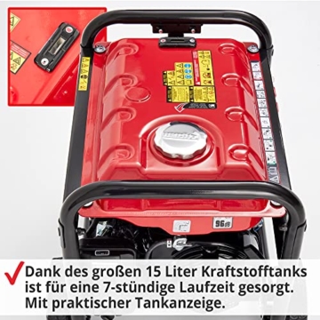 HECHT Notstromaggregat – 3000W– Stromaggregat mit Fahrwerk – 7,0 PS Benzin 4-Takt Motor – 2x 230V – 1x 12V – Ölmangelschutz – 15 l Tank – Tankanzeige – Stromerzeuger für mobile Stromversorgung - 5