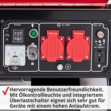 HECHT Notstromaggregat – 3000W– Stromaggregat mit Fahrwerk – 7,0 PS Benzin 4-Takt Motor – 2x 230V – 1x 12V – Ölmangelschutz – 15 l Tank – Tankanzeige – Stromerzeuger für mobile Stromversorgung - 8