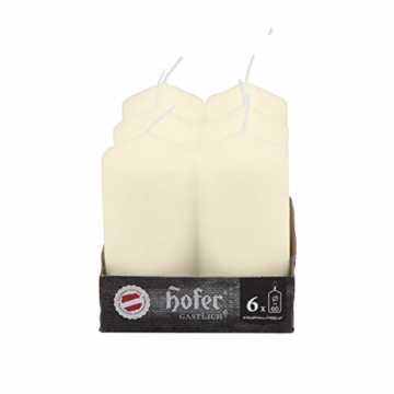 Hofer Stumpenkerzen Säulenkerzen, 6 Stück Set, Lange Brenndauer ca. 30 Stunden, Durchmesser 6 cm, Höhe 12 cm, Elfenbein Ivory Creme - 2