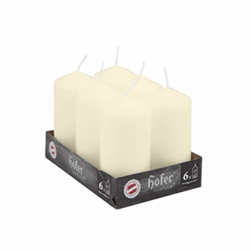 Hofer Stumpenkerzen Säulenkerzen, 6 Stück Set, Lange Brenndauer ca. 30 Stunden, Durchmesser 6 cm, Höhe 12 cm, Elfenbein Ivory Creme - 3