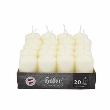 Hofer Wachskerzen Säulen - Brenndauer: 7 Stunden - 4 x 7 cm Farbe Elfenbein - 20 Stück - 3