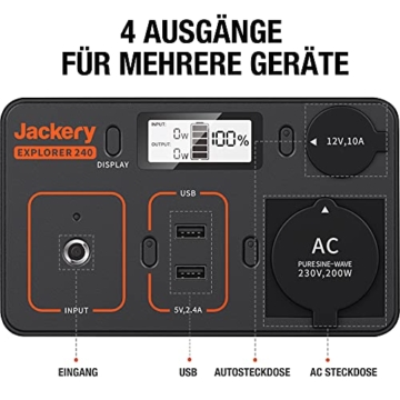 Jackery Explorer 240, 240Wh/67200mAh Tragbare Powerstation Mobiler Stromspeicher mit Reinen Sinuswellen 230V/200W Steckdose + USB, Mobile Stromversorgung für Outdoors, Unterwegs, Reise,und Camping - 7