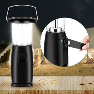 LED Campinglampe, Aufladbar Solar Camping Laternen, Camping Laterne Mit Laden per Handkurbel, Camping Laterne mit Zwei Helligkeitsmodi für Angeln Outdoor, Stromausfällen, Wandern, Notfall - 1