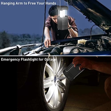 LED Campinglampe Solar, Wasserdicht LED Camping Laterne, Notfallleuchte mit Handkurbel, Eingebaute 3000mAh Akku für Wandern, Angeln, SOS, Ausfälle - 6