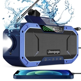 Libovgogo Notfall-Radio mit Handyladefunktion Solar,Tragbares FM/AM Solar-Kurbelradio mit Taschenlampe LED-Leselampe 5000mAh Powerbank,IPX5 wasserdicht Outdoor Camping Dynamo-Radio - 1