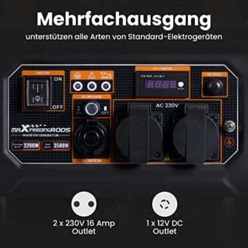 maXpeedingrods Inverter Stromgenerator 3500W Benzin 4 Takt mit zwei 230V Steckdosen Leise und leicht als Notstromaggregat hausversorgung für Garage Werkstatt Baustelle - 9