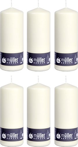 Müller Stumpenkerzen - 6 Säulenkerzen - Elfenbein - 68 x 180 mm - Lange Brenndauer 60 Stunden - Ohne Duft Wachskerzen - BSS Brandschutz - RAL Qualität - 2