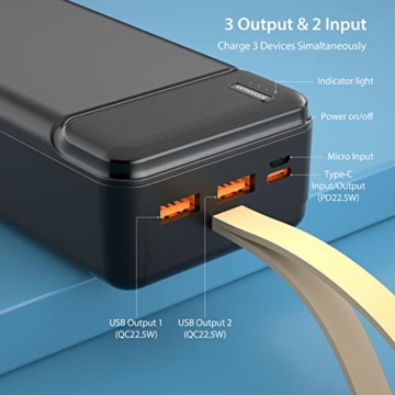Portable Ladegerät, QC3.0 22,5 W & USB C PD20 W Fast Charge-Powerbank 50000 mAh, Externer Akku, 2 Input und 3 Output (QC & USB & Typ C) für Telefon, Kamera, Pad, Headset usw - 2